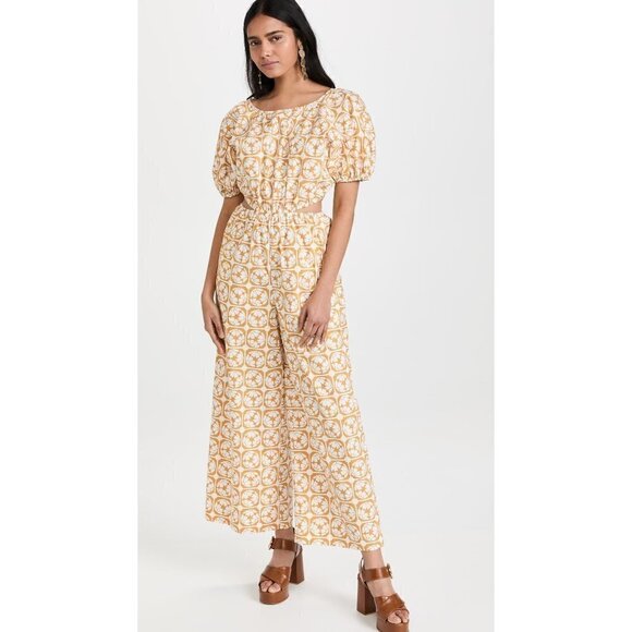 Rebecca Taylor Floral Wide Leg Poplin Jumpsuit in Lattice Fleur Honey Combo 0 - Picture 1 of 15